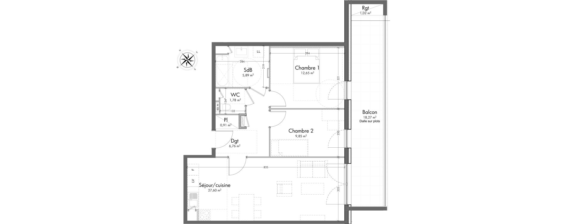 Appartement T3 de 65,44 m2 &agrave; Strasbourg Orangerie - conseil des xv