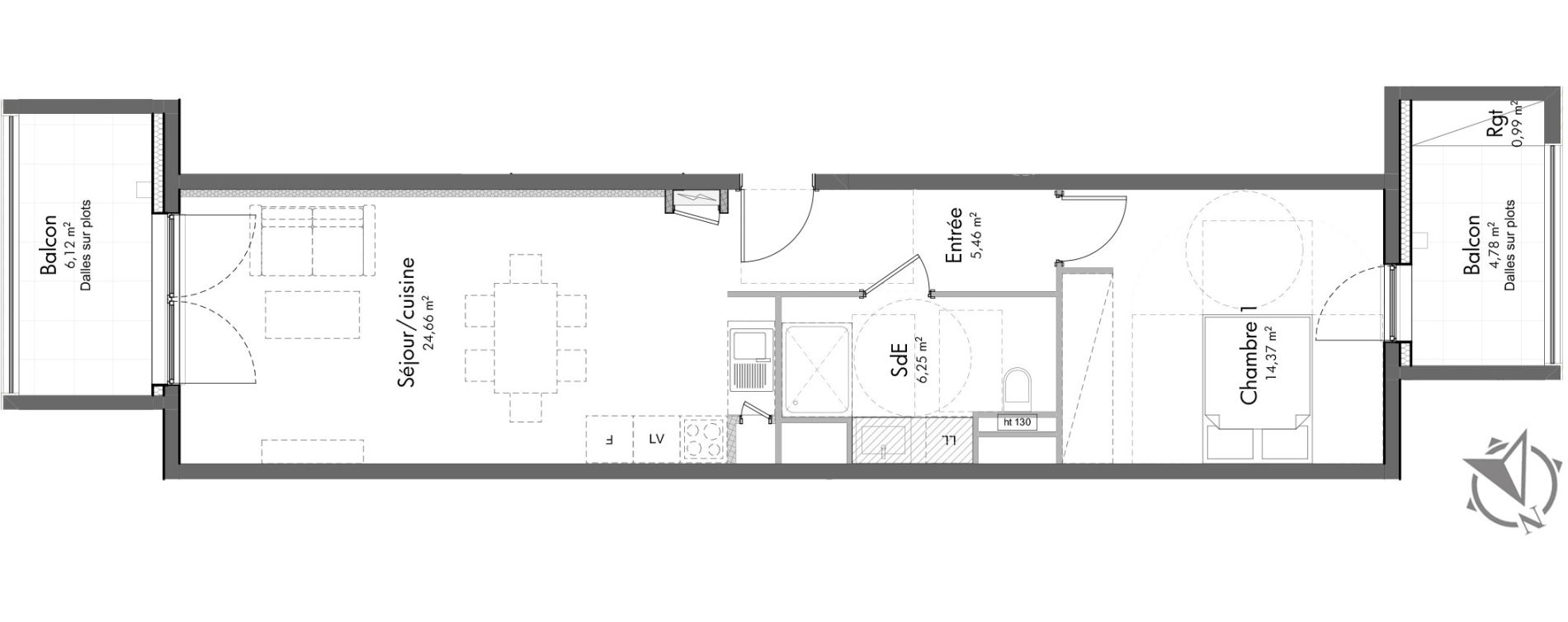 Appartement T2 de 50,74 m2 &agrave; Strasbourg Orangerie - conseil des xv