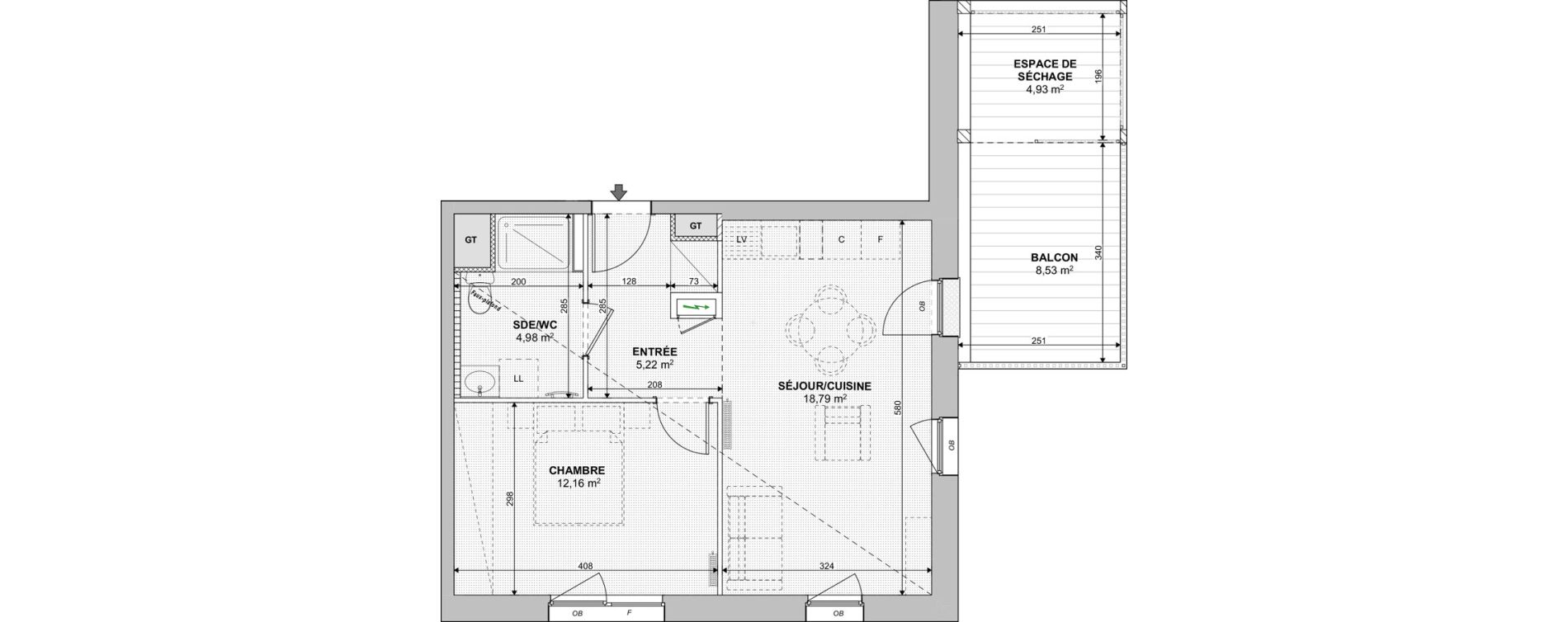 Appartement T2 de 41,15 m2 &agrave; Strasbourg Neuhof