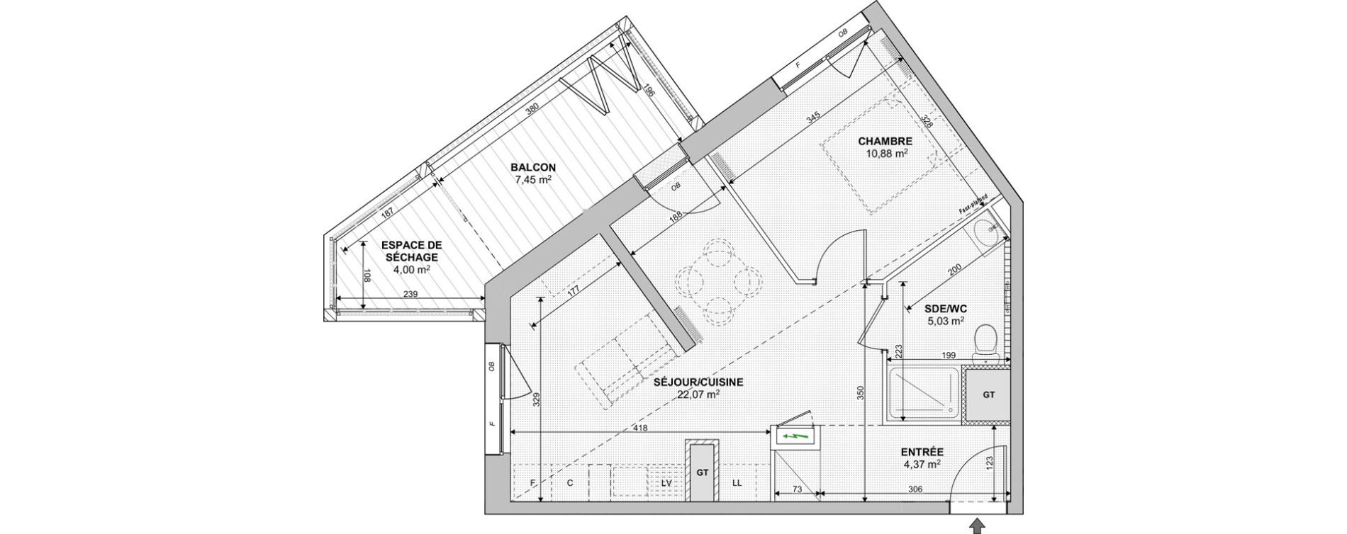 Appartement T2 de 42,35 m2 &agrave; Strasbourg Neuhof