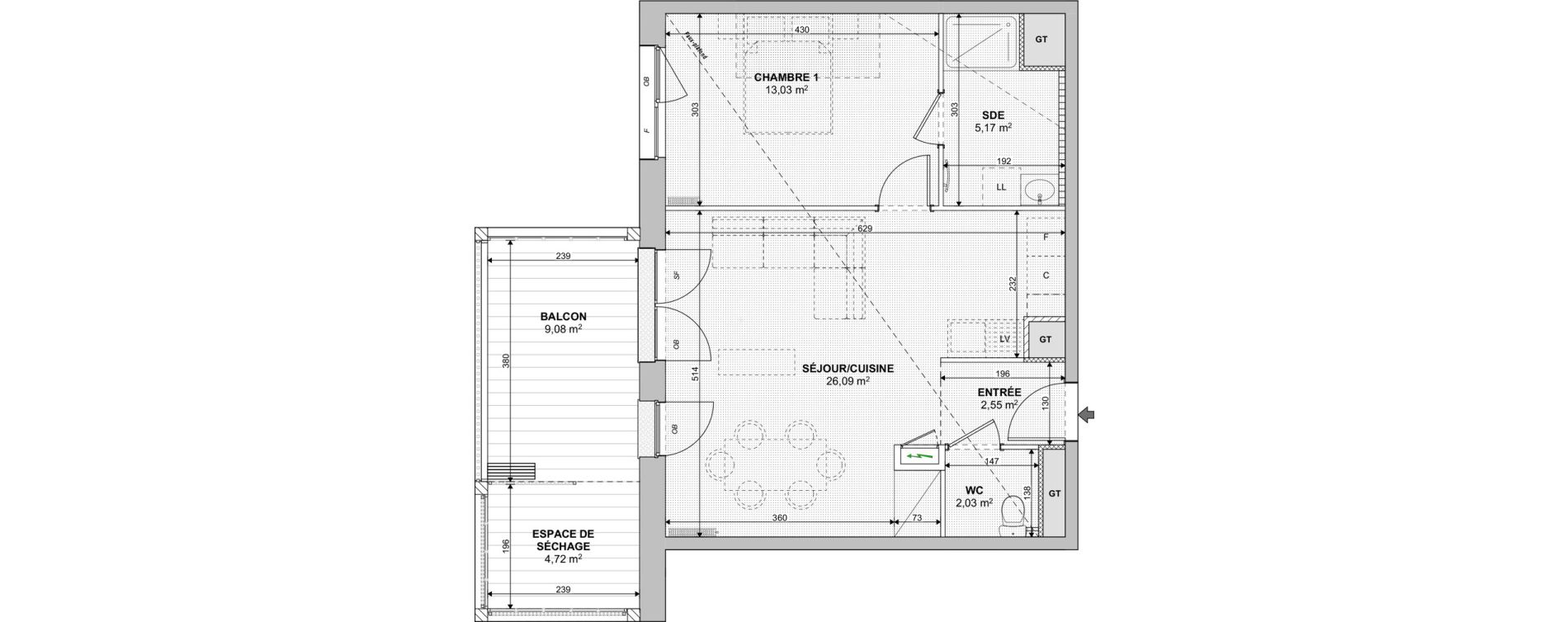 Appartement T2 de 48,87 m2 &agrave; Strasbourg Neuhof