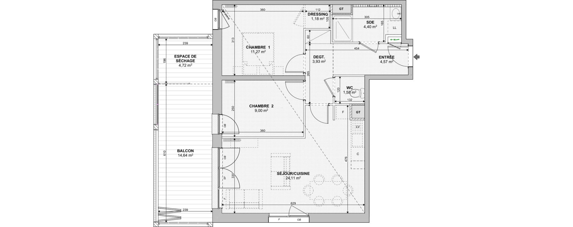 Appartement T3 de 60,04 m2 &agrave; Strasbourg Neuhof