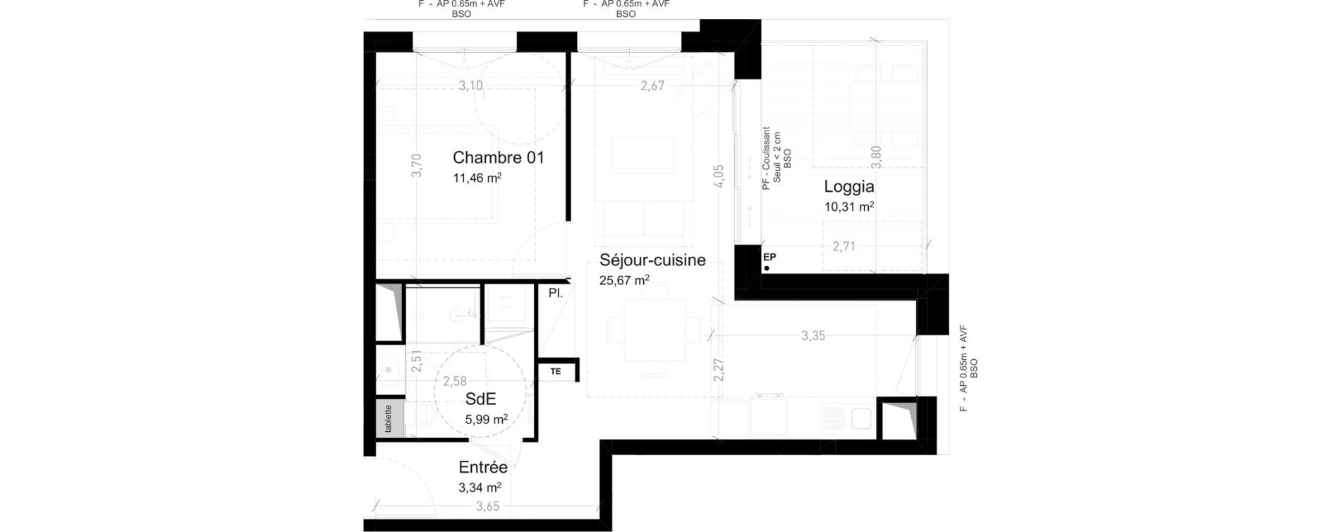 Appartement T2 de 46,46 m2 &agrave; Strasbourg Port du rhin