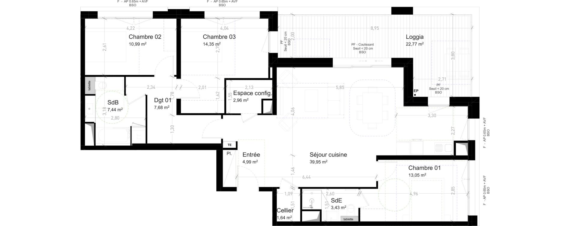Appartement T4 de 106,48 m2 &agrave; Strasbourg Port du rhin