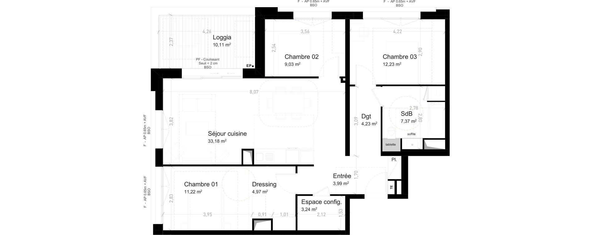 Appartement T4 de 89,46 m2 &agrave; Strasbourg Port du rhin