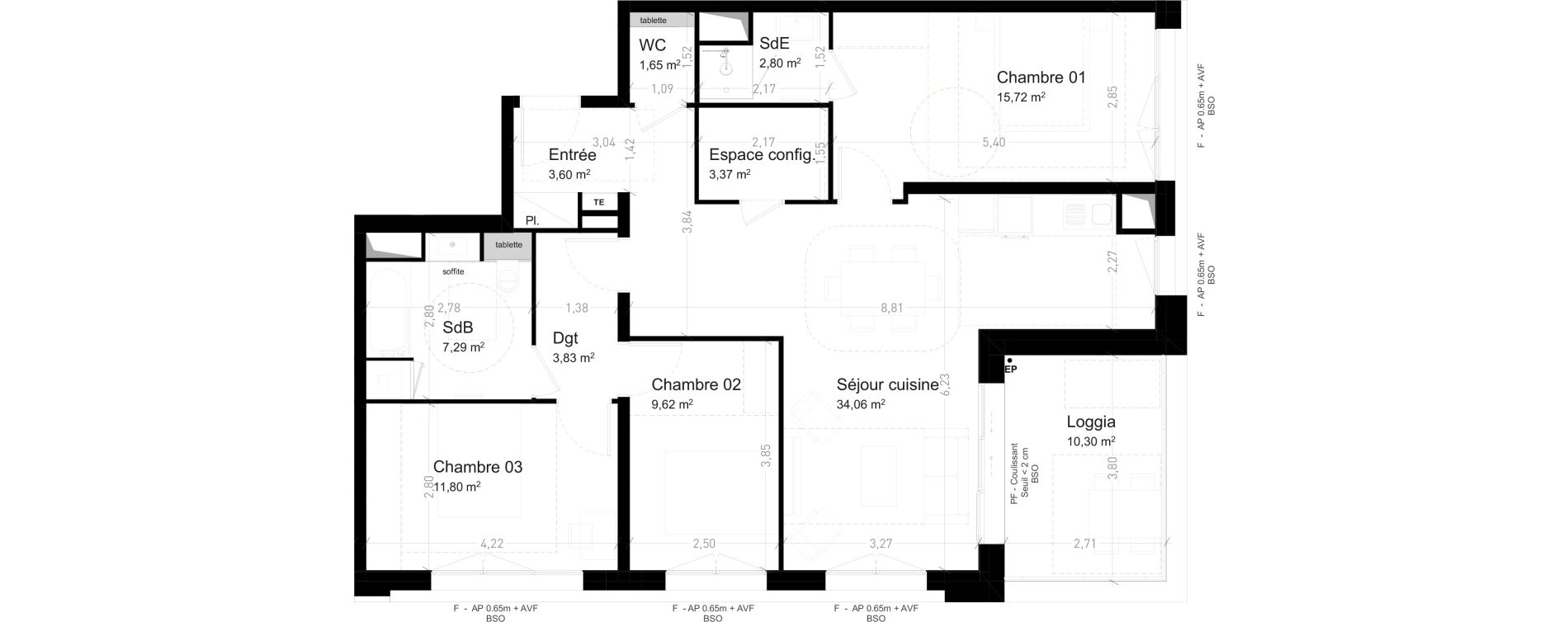 Appartement T4 de 93,74 m2 &agrave; Strasbourg Port du rhin