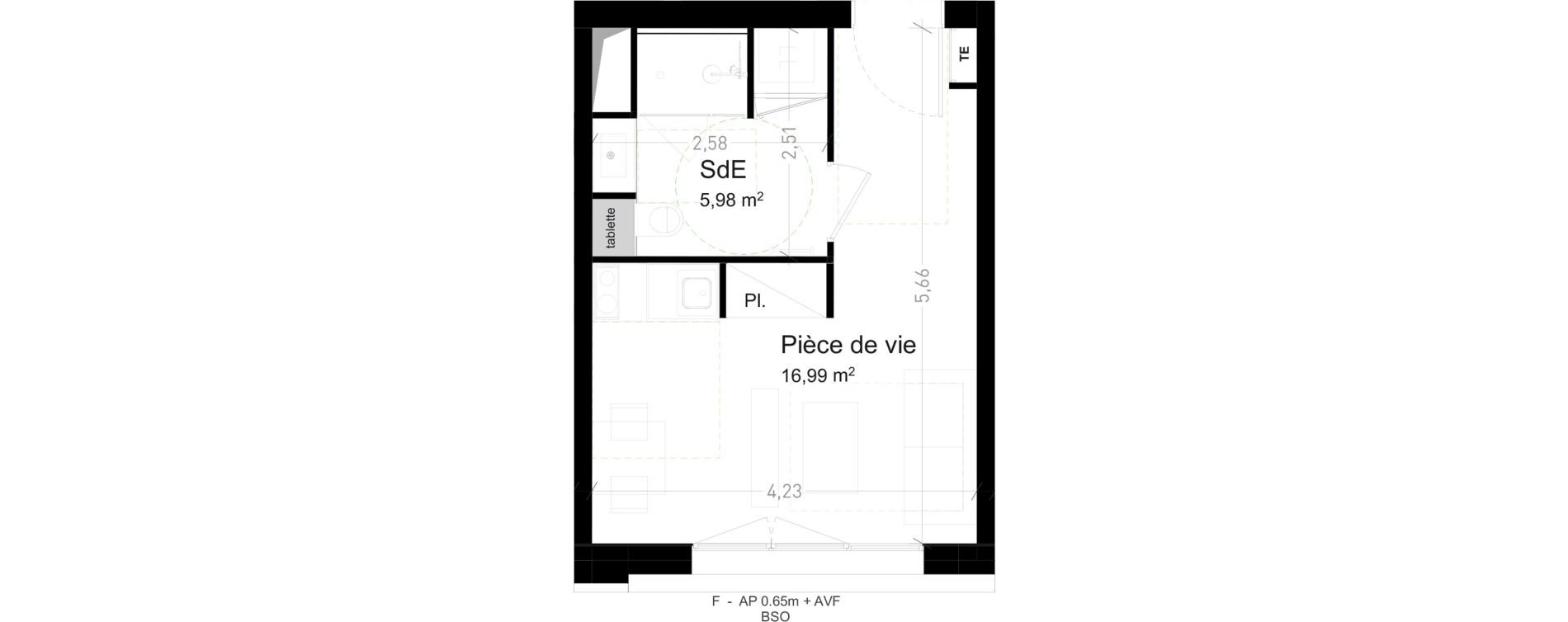Appartement T1 de 22,97 m2 &agrave; Strasbourg Port du rhin