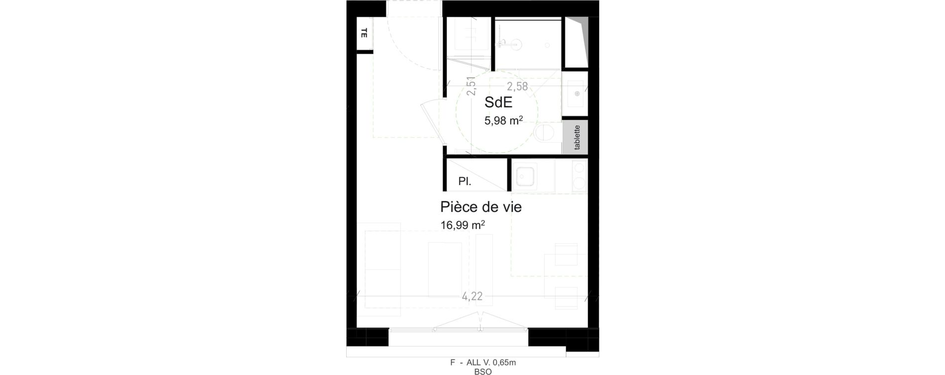 Appartement T1 de 22,97 m2 &agrave; Strasbourg Port du rhin