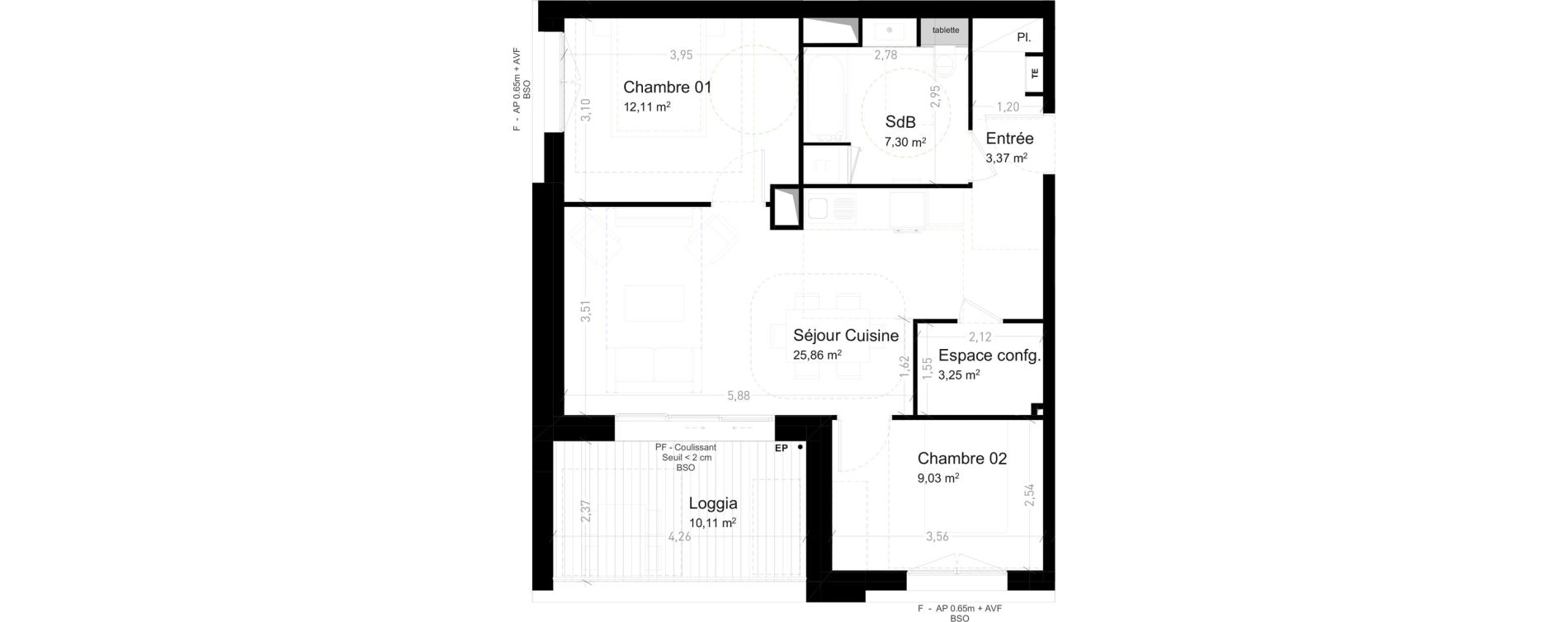 Appartement T3 de 60,92 m2 &agrave; Strasbourg Port du rhin