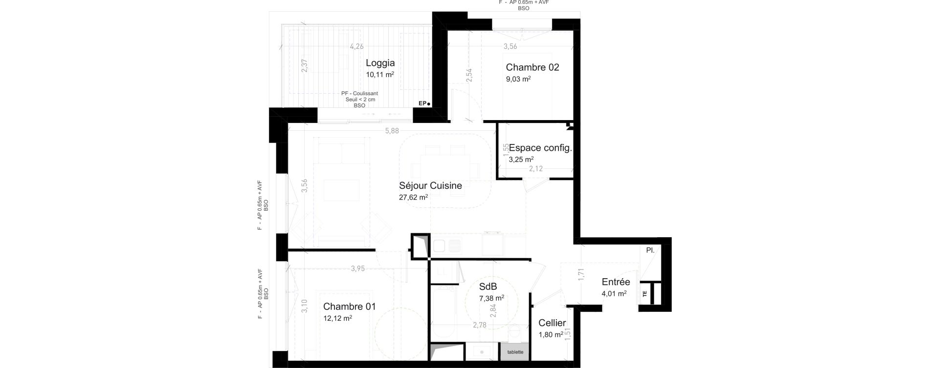 Appartement T3 de 65,21 m2 &agrave; Strasbourg Port du rhin