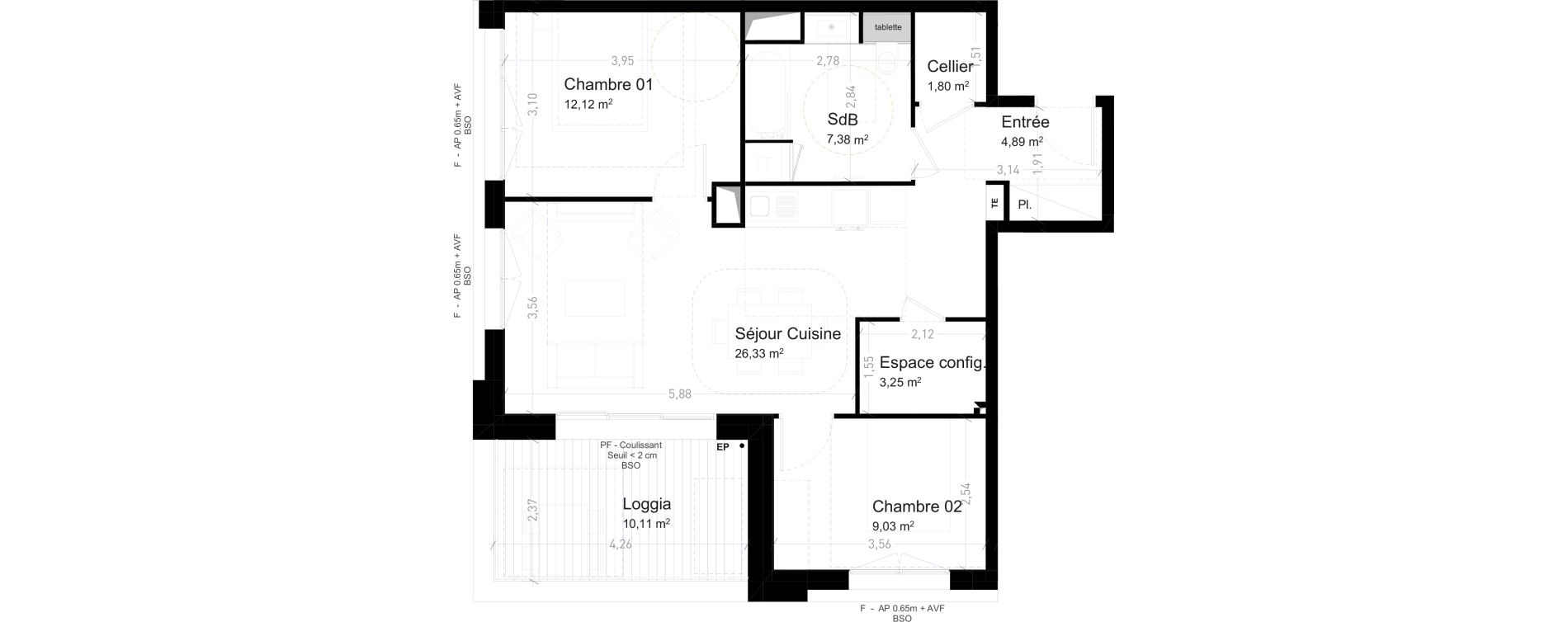 Appartement T3 de 64,80 m2 &agrave; Strasbourg Port du rhin