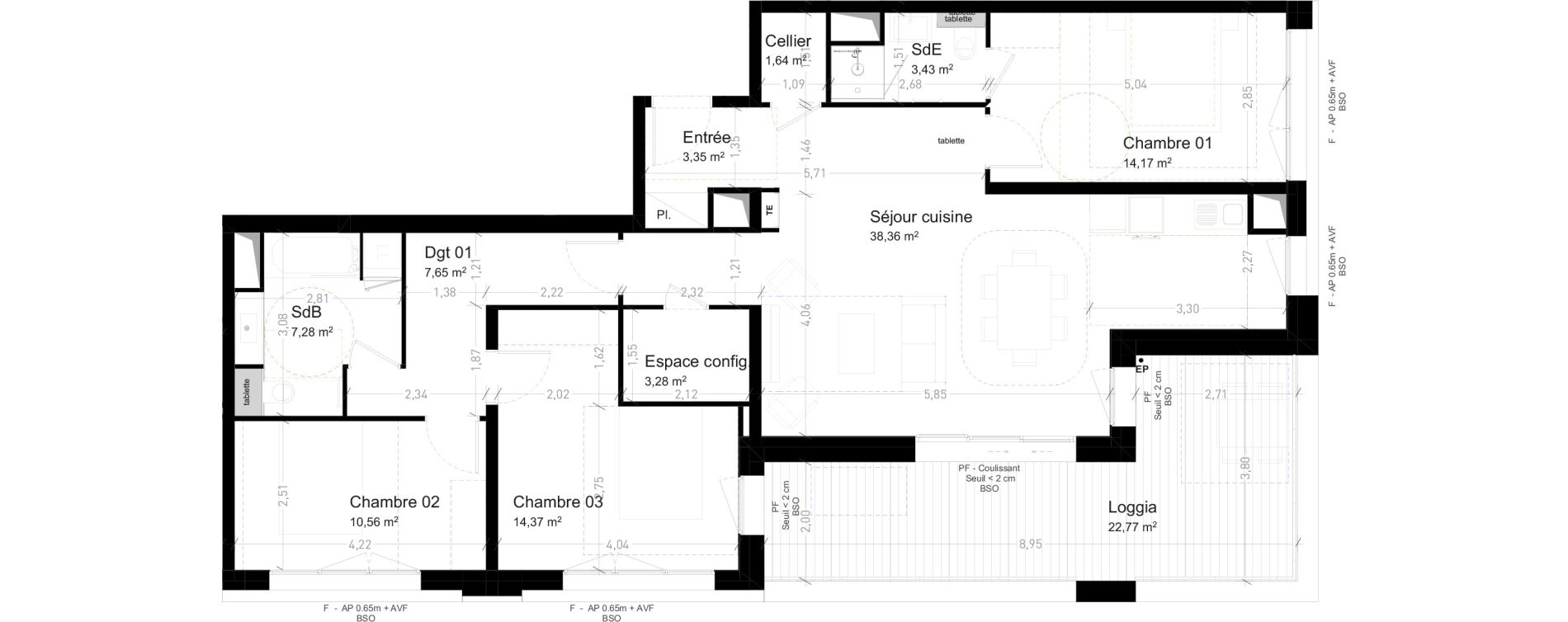 Appartement T4 de 104,09 m2 &agrave; Strasbourg Port du rhin