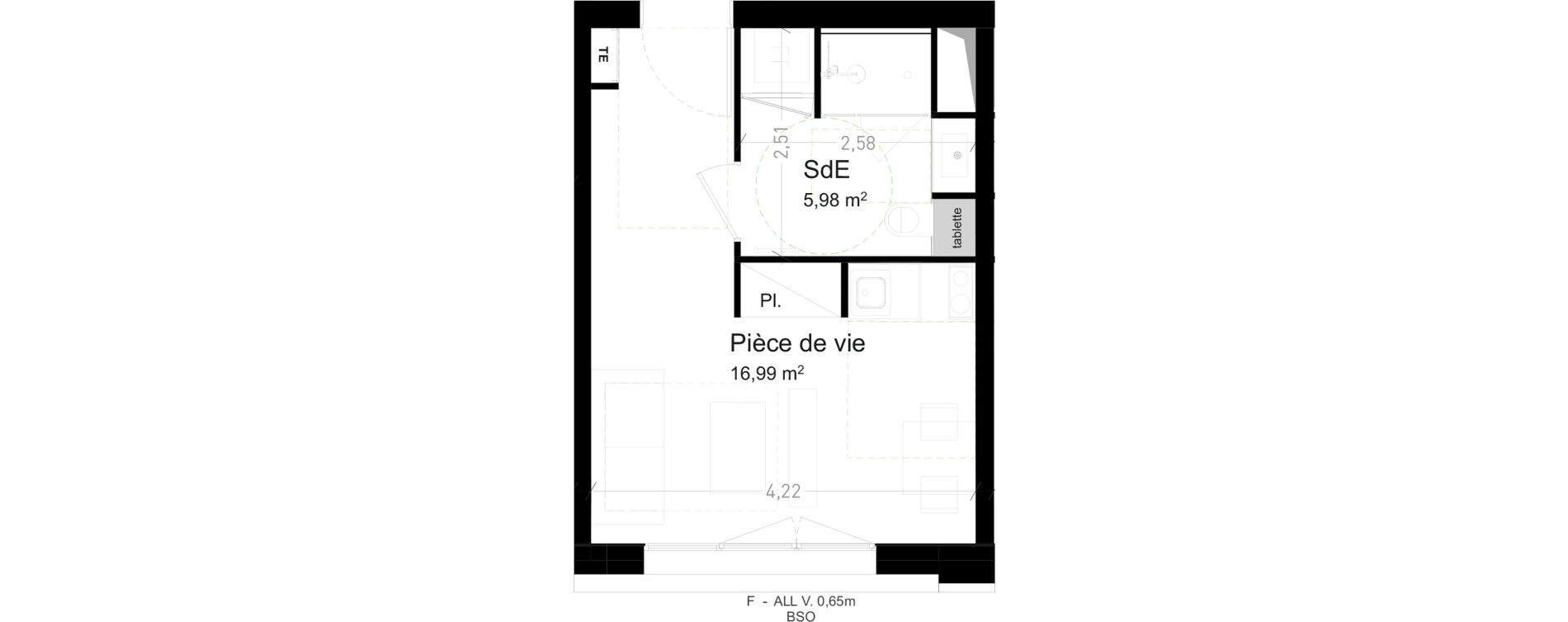 Appartement T1 de 22,97 m2 &agrave; Strasbourg Port du rhin