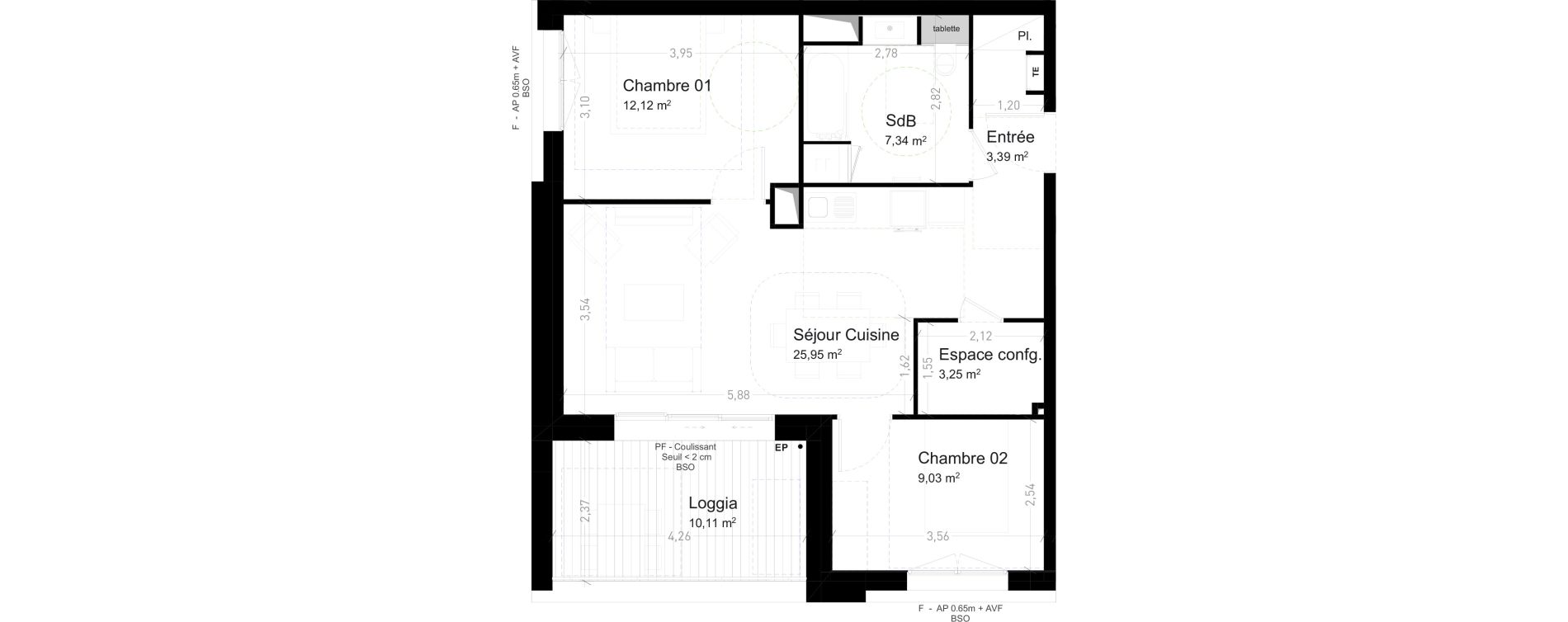 Appartement T3 de 61,08 m2 &agrave; Strasbourg Port du rhin
