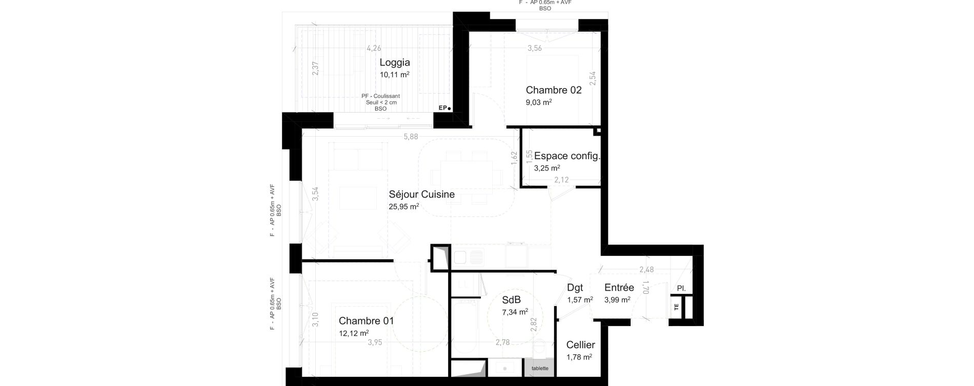 Appartement T3 de 65,03 m2 &agrave; Strasbourg Port du rhin