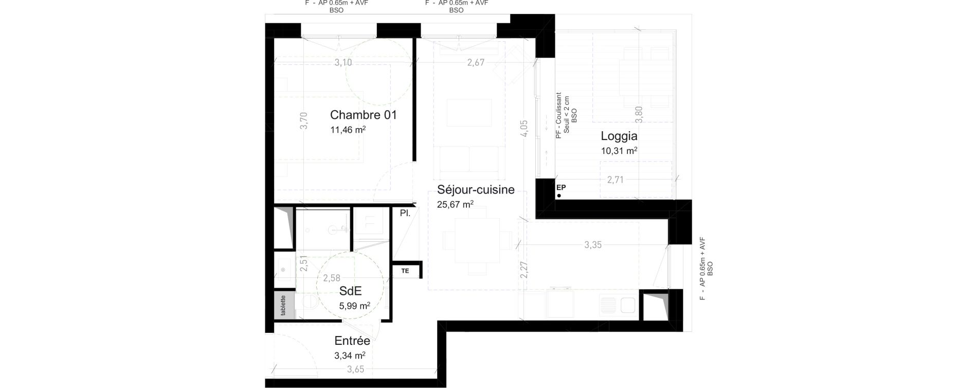 Appartement T2 de 46,46 m2 &agrave; Strasbourg Port du rhin