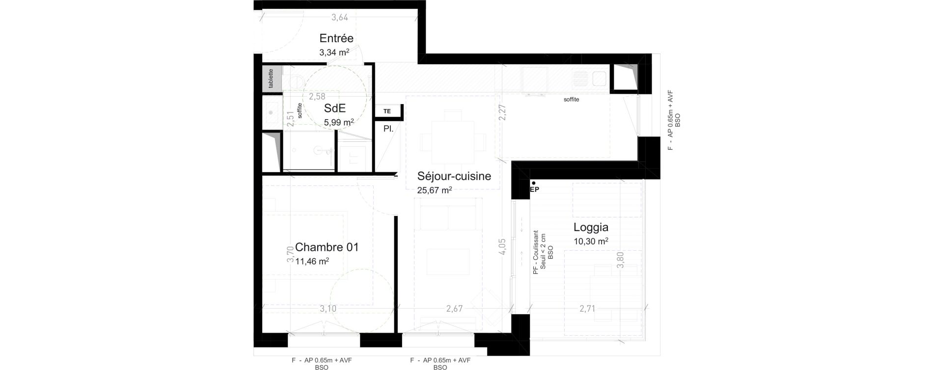 Appartement T2 de 46,46 m2 &agrave; Strasbourg Port du rhin