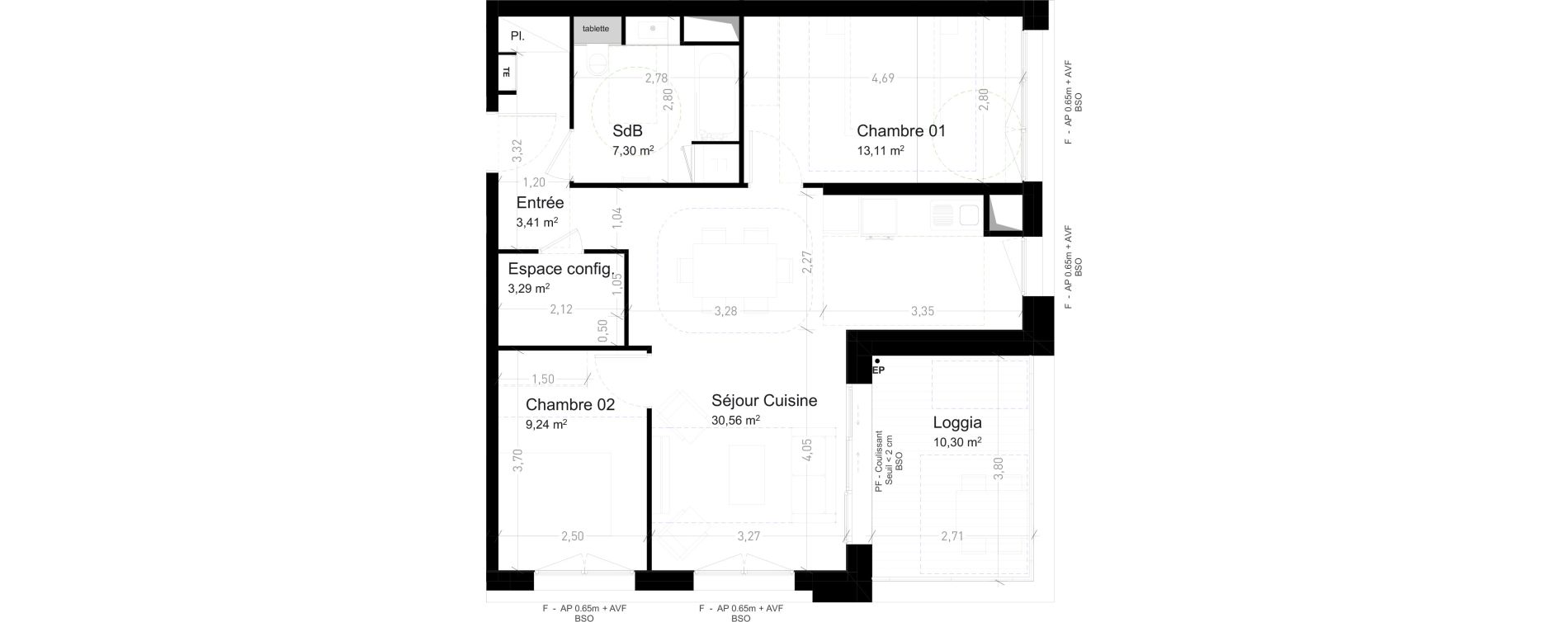 Appartement T3 de 66,91 m2 &agrave; Strasbourg Port du rhin