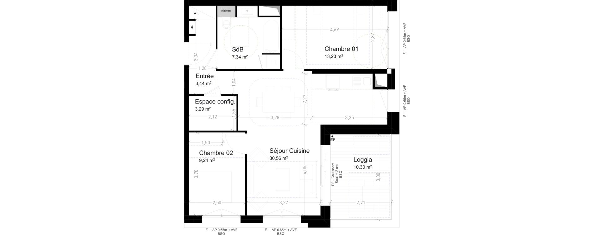 Appartement T3 de 67,10 m2 &agrave; Strasbourg Port du rhin