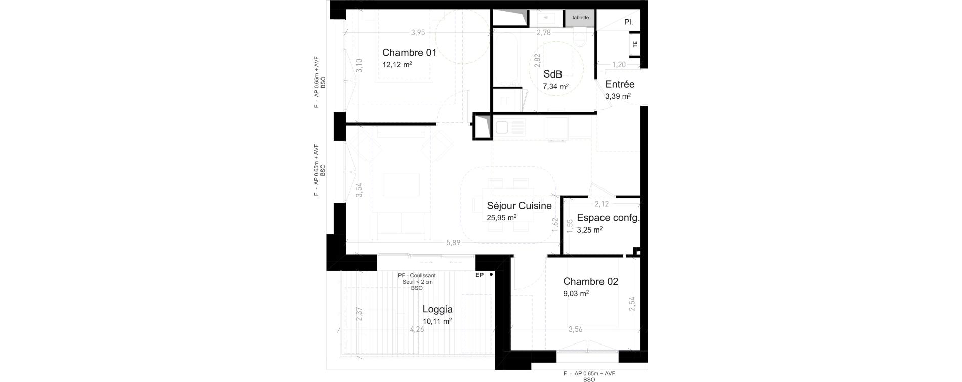 Appartement T3 de 61,08 m2 &agrave; Strasbourg Port du rhin