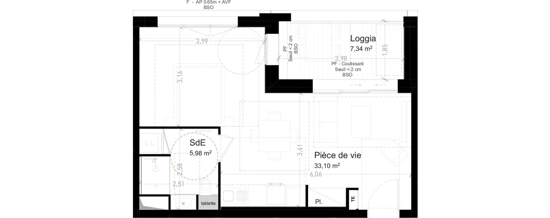 Appartement T1 de 39,08 m2 &agrave; Strasbourg Port du rhin