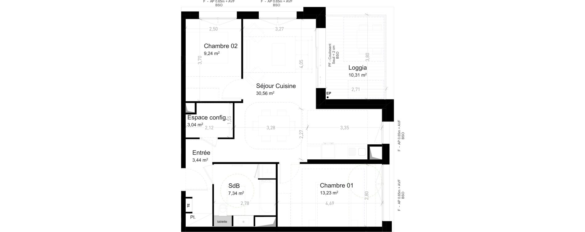 Appartement T3 de 66,85 m2 &agrave; Strasbourg Port du rhin
