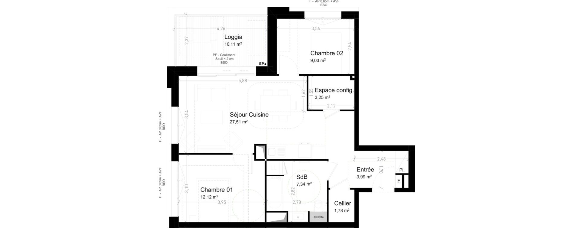 Appartement T3 de 65,02 m2 &agrave; Strasbourg Port du rhin