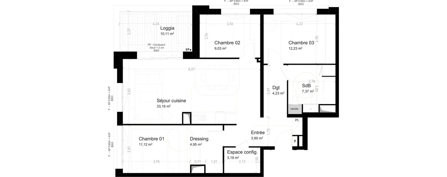 Appartement T4 de 89,29 m2 &agrave; Strasbourg Port du rhin