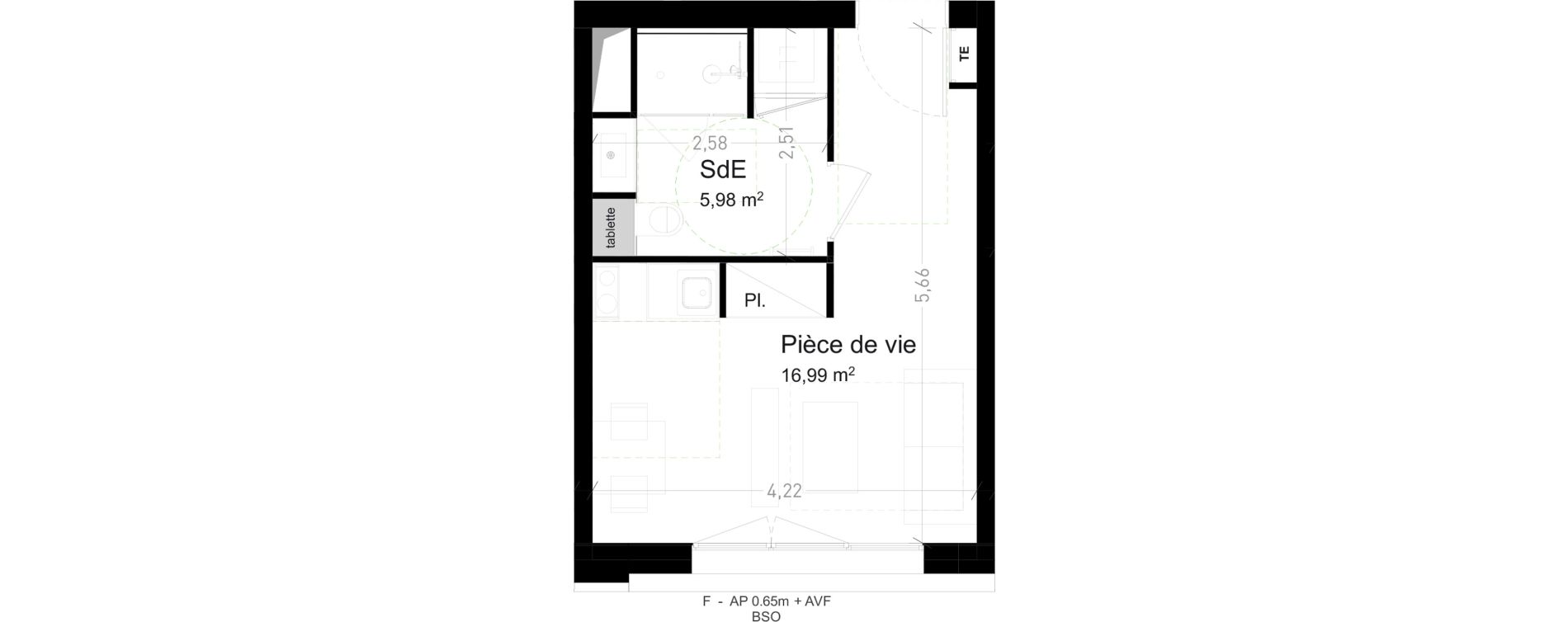 Appartement T1 de 22,97 m2 &agrave; Strasbourg Port du rhin