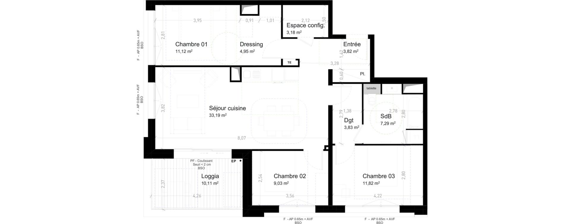 Appartement T4 de 88,23 m2 &agrave; Strasbourg Port du rhin