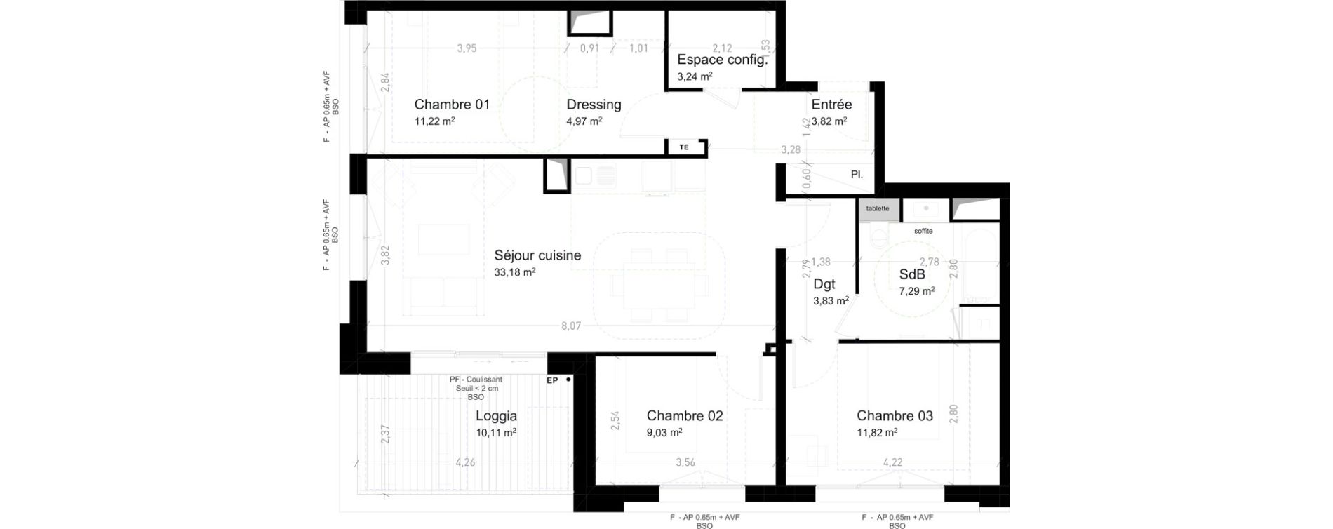 Appartement T4 de 88,40 m2 &agrave; Strasbourg Port du rhin