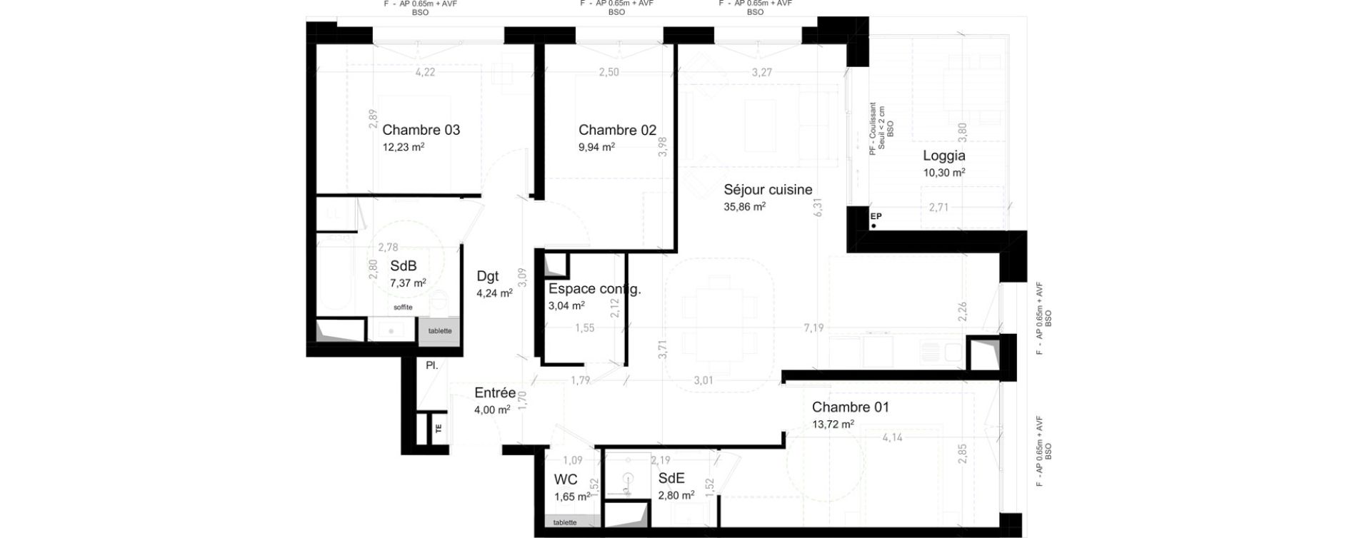 Appartement T4 de 94,85 m2 &agrave; Strasbourg Port du rhin