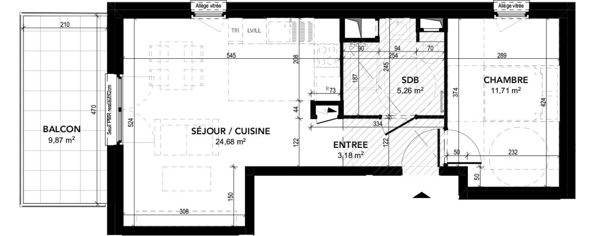 Appartement T2 de 44,83 m2 &agrave; Strasbourg Robertsau