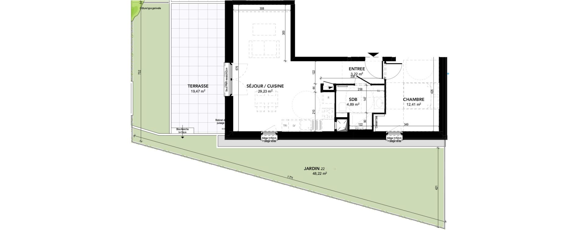 Appartement T2 de 49,75 m2 &agrave; Strasbourg Robertsau