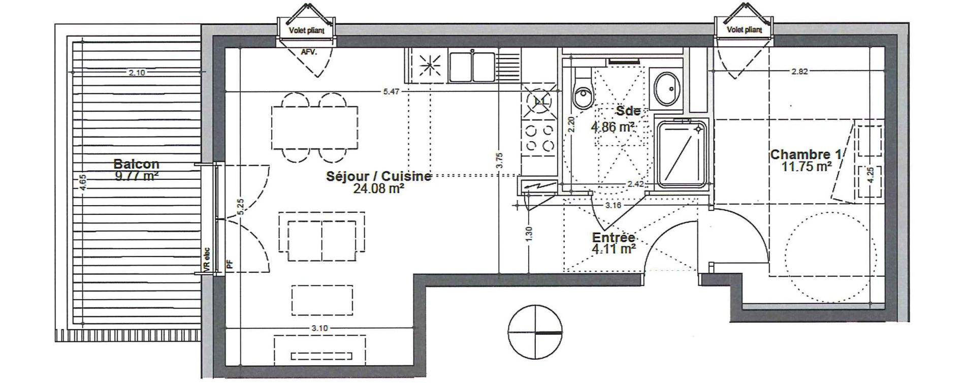 Appartement T2 de 44,80 m2 &agrave; Strasbourg Robertsau