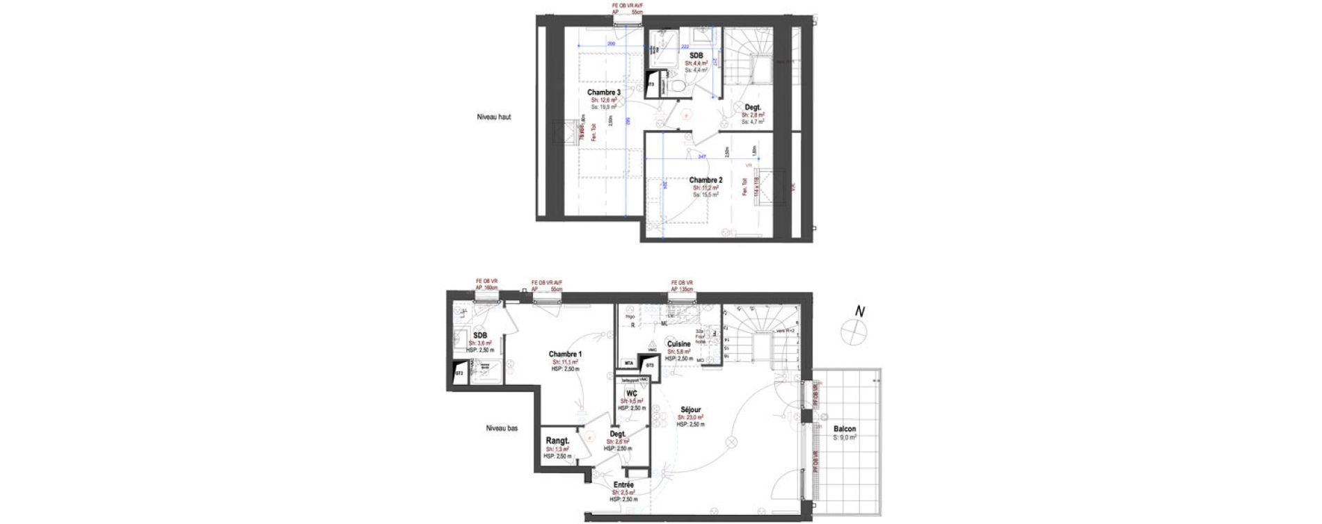 Duplex T4 de 82,40 m2 &agrave; Strasbourg La ganzau