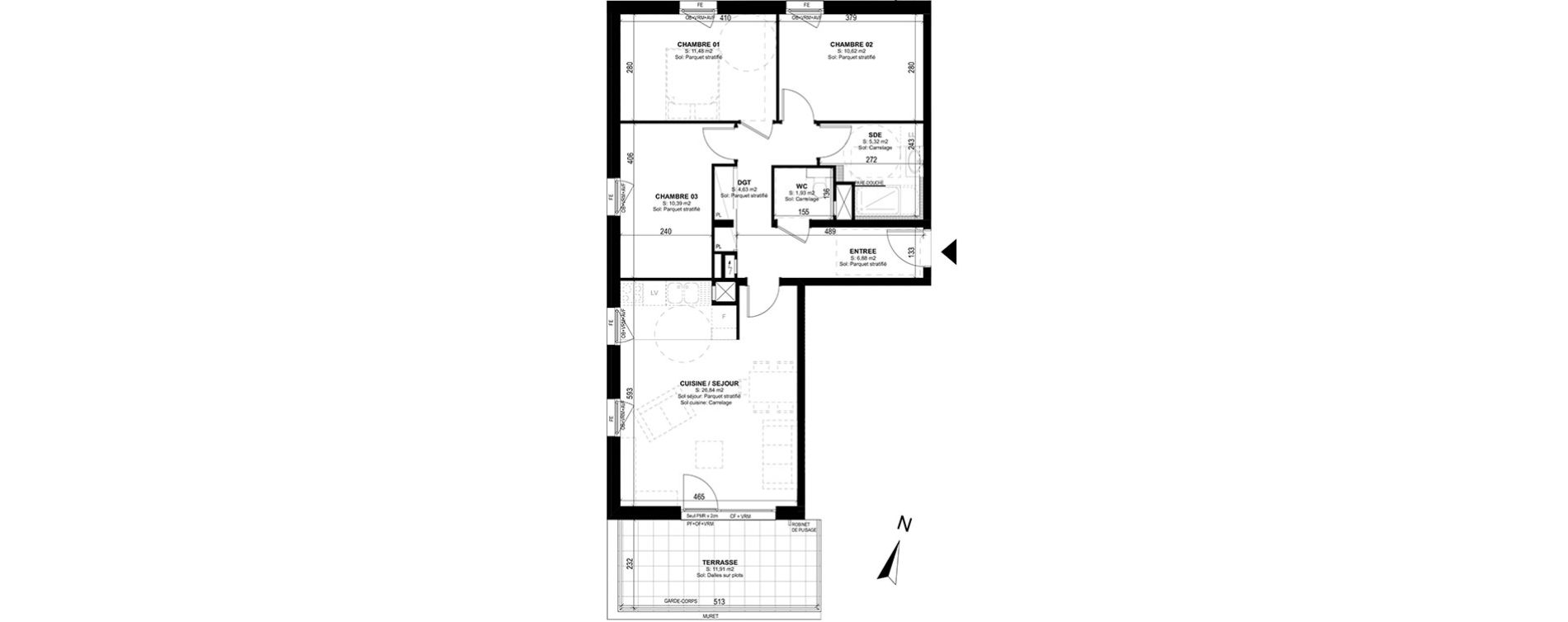 Appartement T4 de 78,09 m2 &agrave; Strasbourg Neudorf - musau