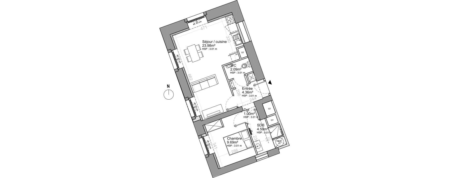 Appartement T2 de 45,71 m2 &agrave; Strasbourg Neudorf - musau
