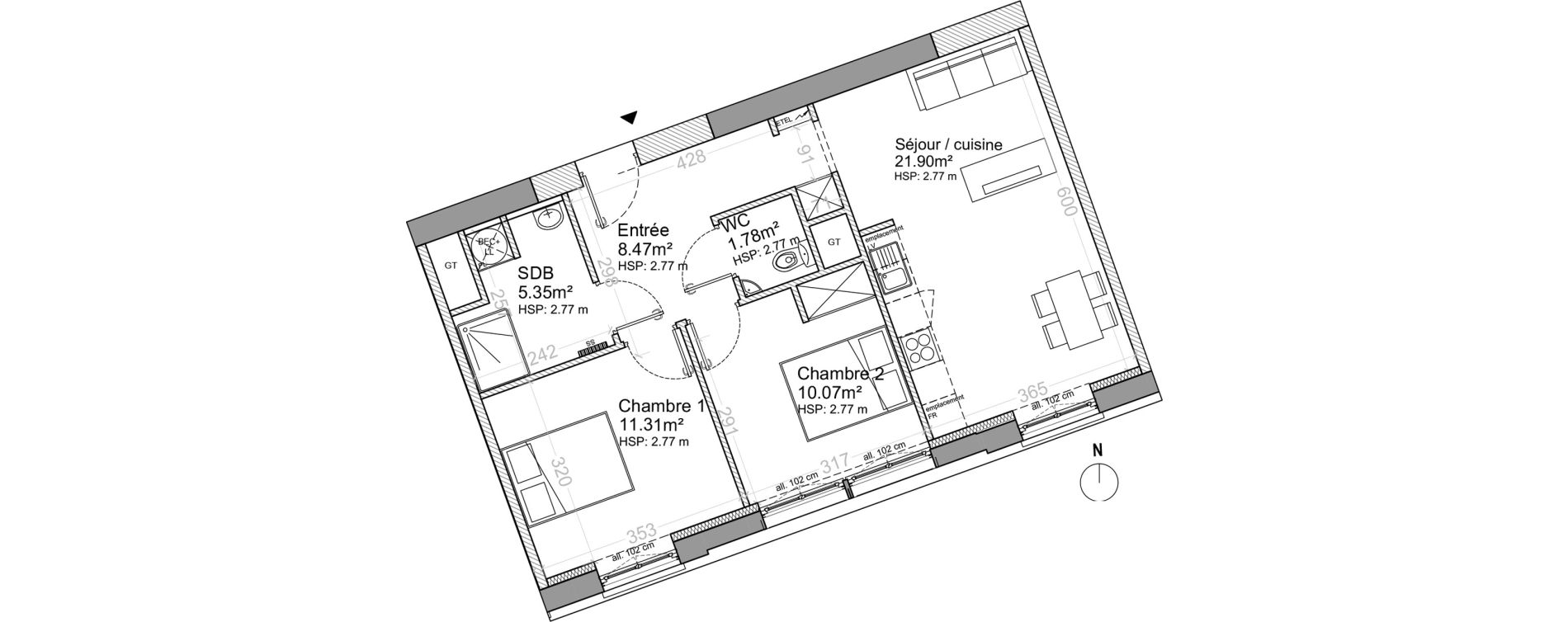 Appartement T3 de 58,88 m2 &agrave; Strasbourg Neudorf - musau