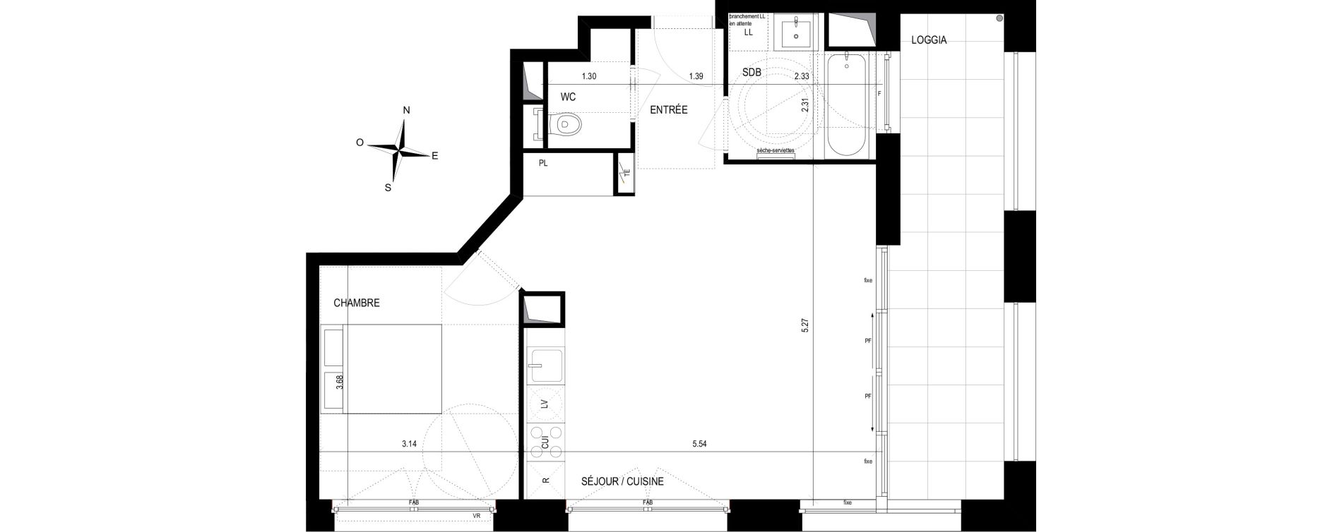 Appartement T2 de 50,90 m2 &agrave; Strasbourg Port du rhin