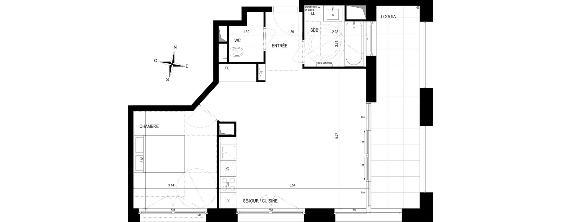 Appartement T2 de 50,90 m2 &agrave; Strasbourg Port du rhin