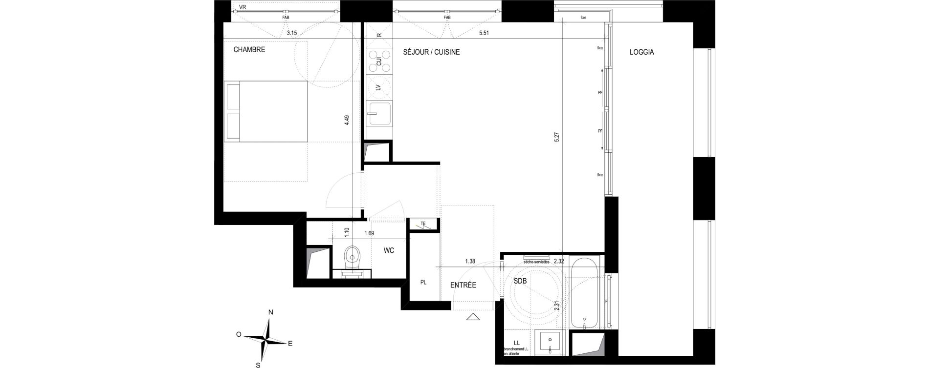 Appartement T2 de 51,00 m2 &agrave; Strasbourg Port du rhin