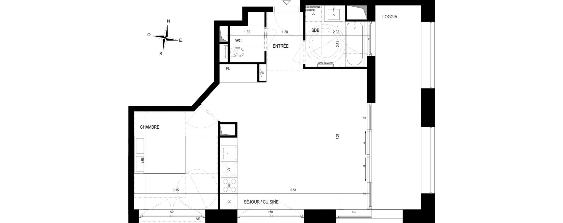 Appartement T2 de 50,70 m2 &agrave; Strasbourg Port du rhin