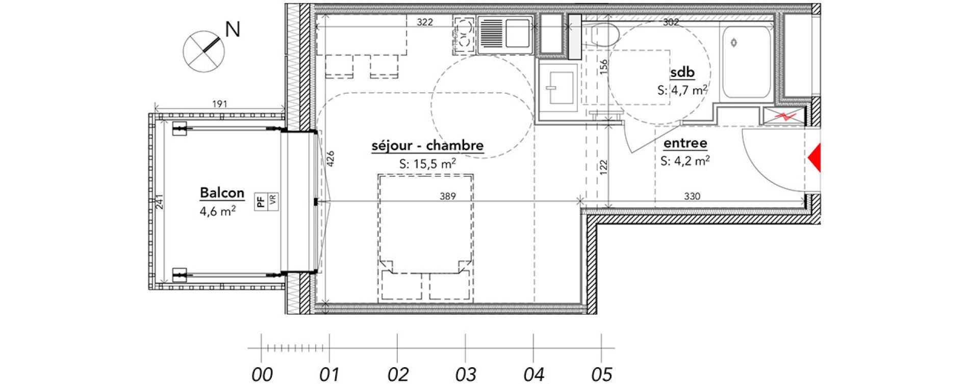 Appartement T1 de 24,40 m2 &agrave; Strasbourg Port du rhin