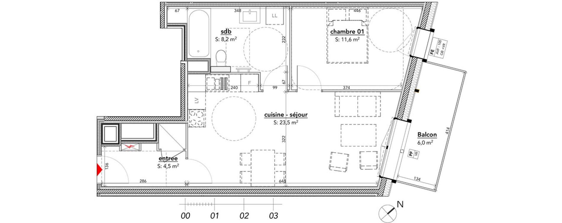 Appartement T2 de 47,80 m2 &agrave; Strasbourg Port du rhin