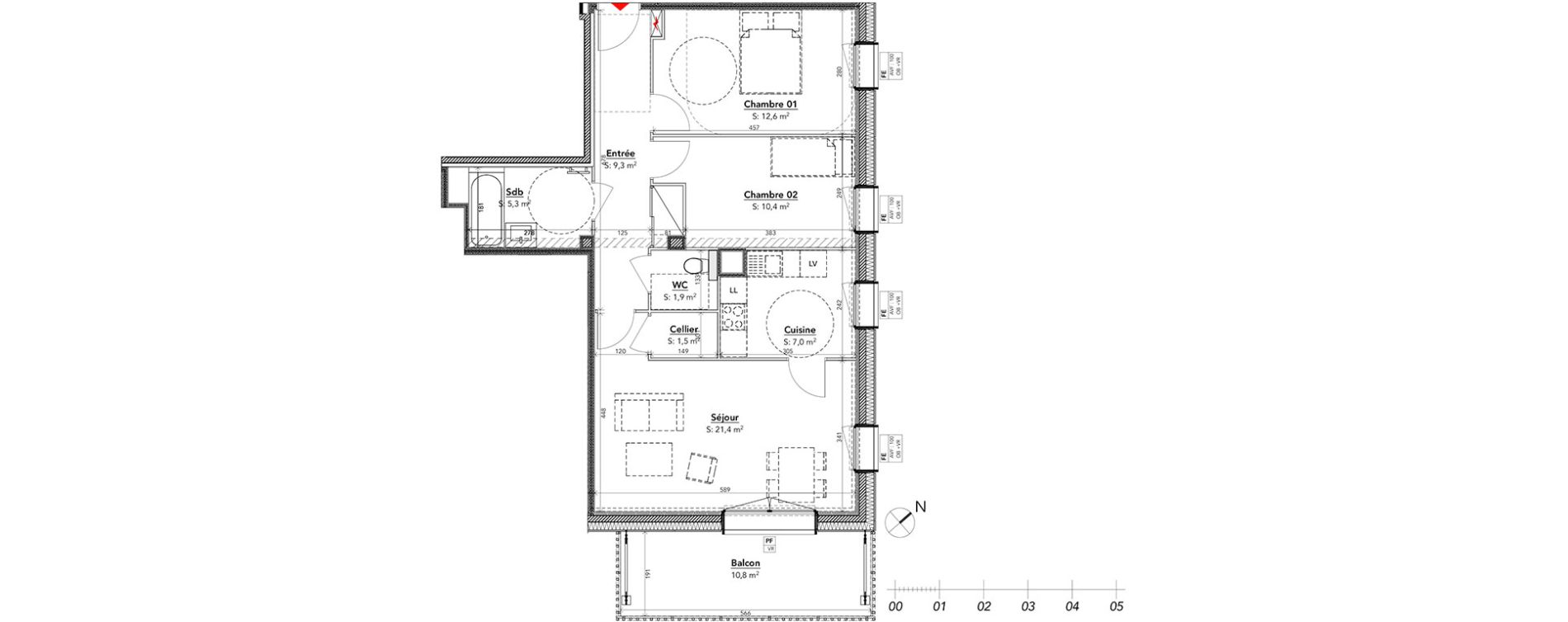 Appartement T3 de 69,40 m2 &agrave; Strasbourg Port du rhin