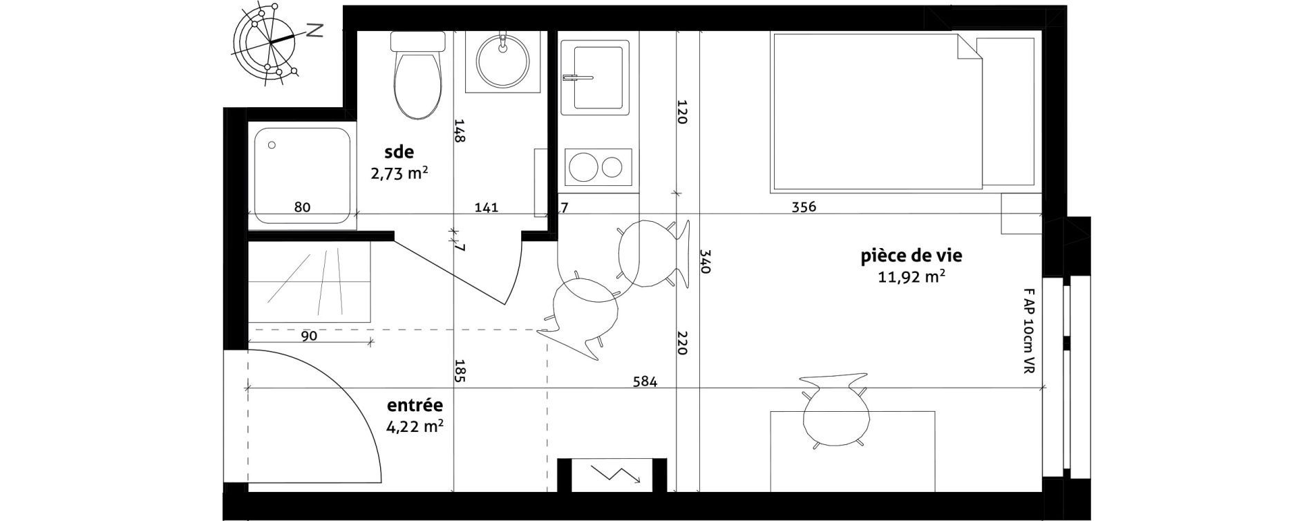 Appartement T1 de 18,87 m2 &agrave; Strasbourg Cronenbourg