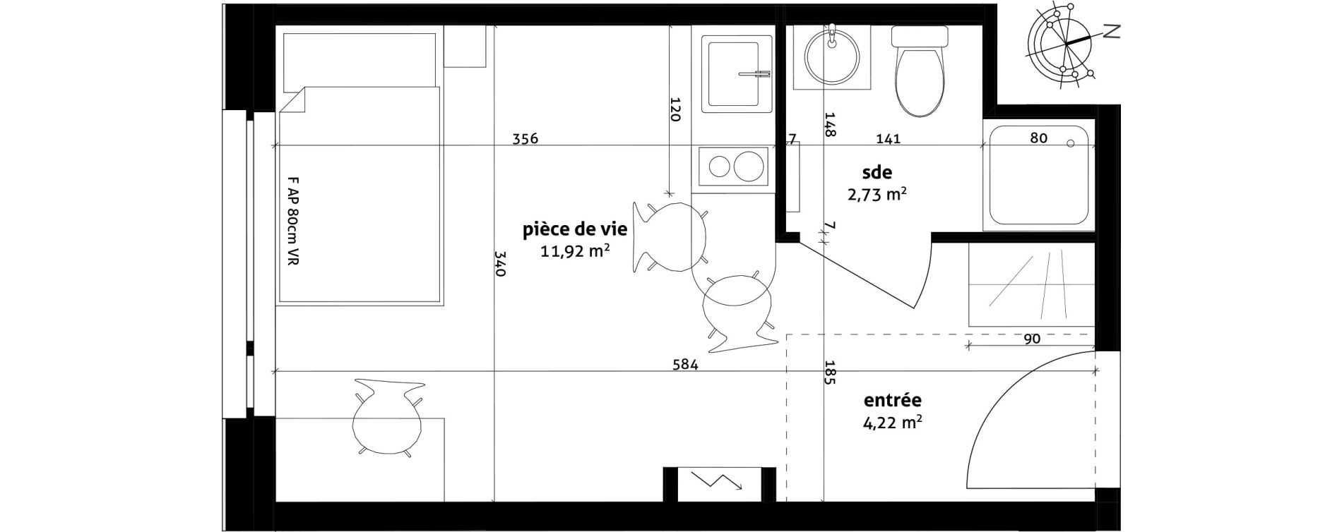 Appartement T1 de 18,87 m2 &agrave; Strasbourg Cronenbourg