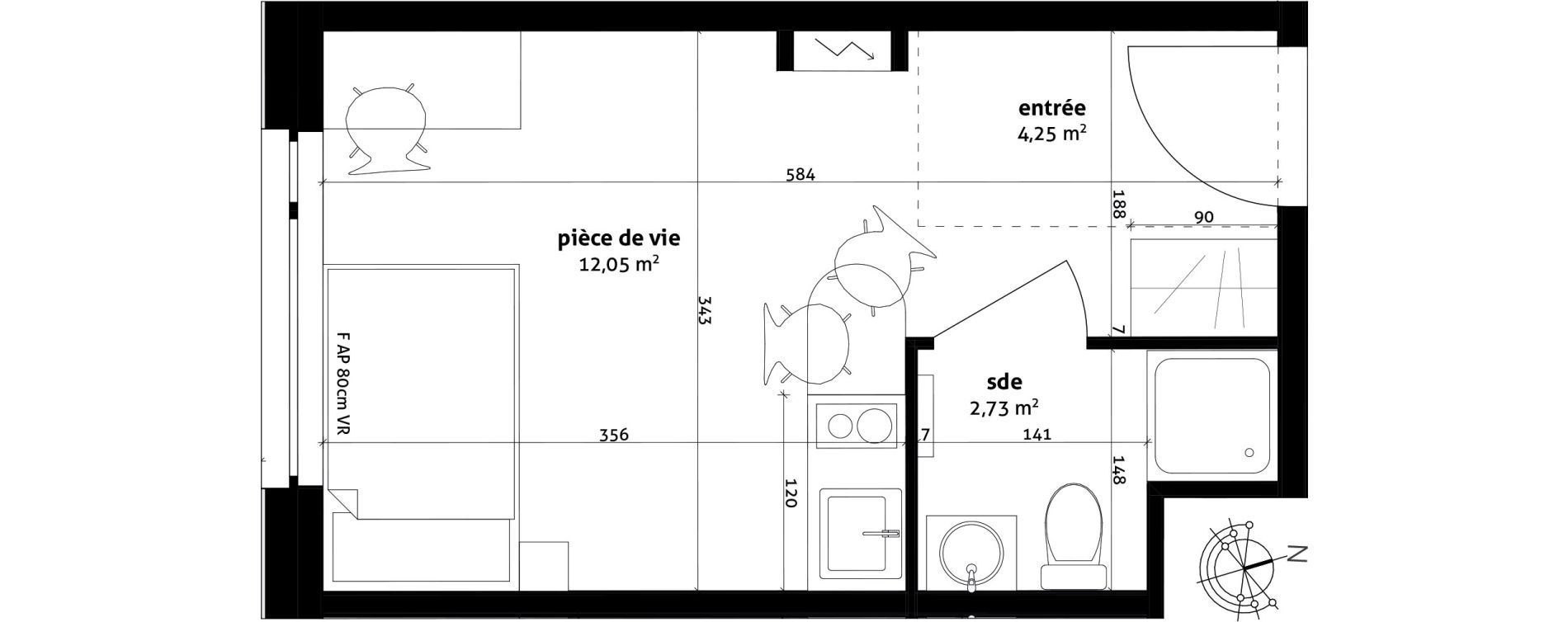 Appartement T1 de 19,03 m2 &agrave; Strasbourg Cronenbourg