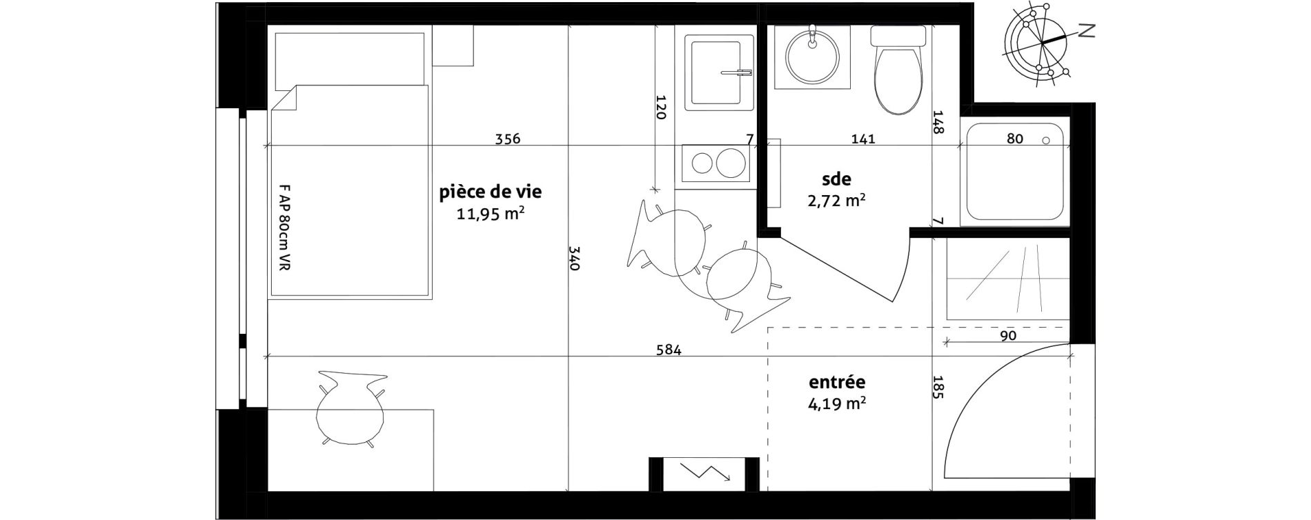 Appartement T1 de 18,86 m2 &agrave; Strasbourg Cronenbourg